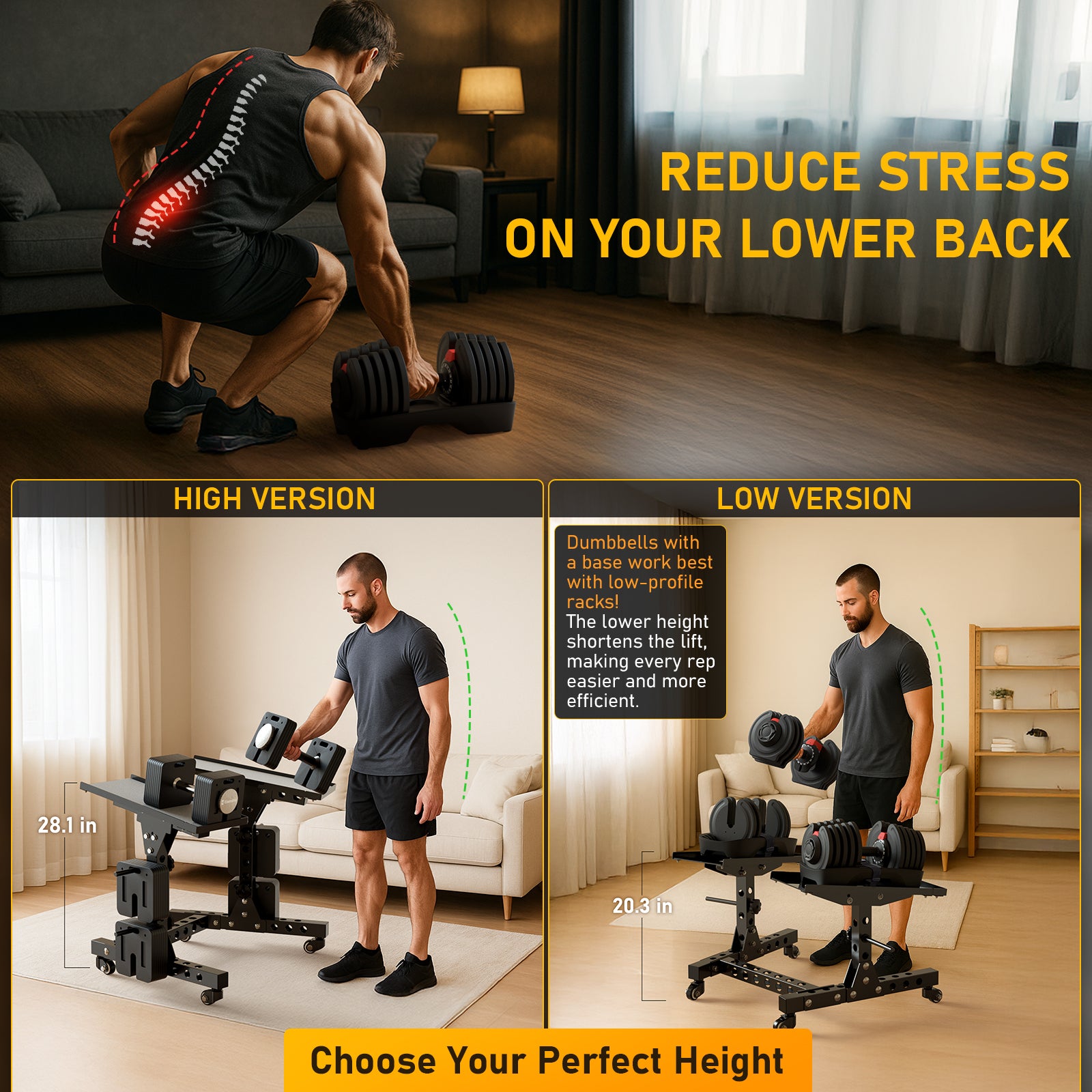 Eisenlink Adjustable Dumbbell Rack & Weight Rack, Holds 440 lbs, Space Saving Design for Home Gym Organization