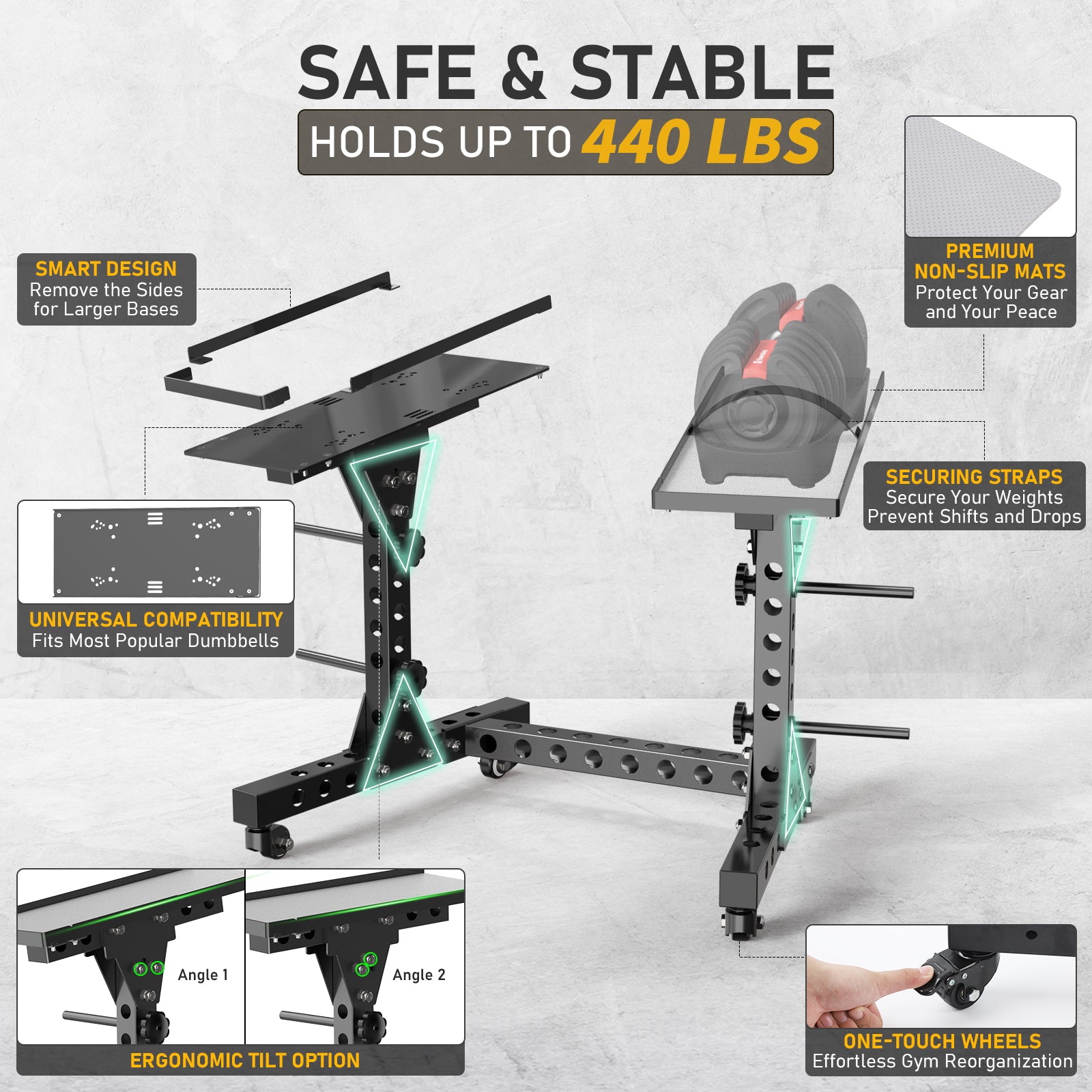 Eisenlink Adjustable Dumbbell Rack & Weight Rack, Holds 440 lbs, Space Saving Design for Home Gym Organization