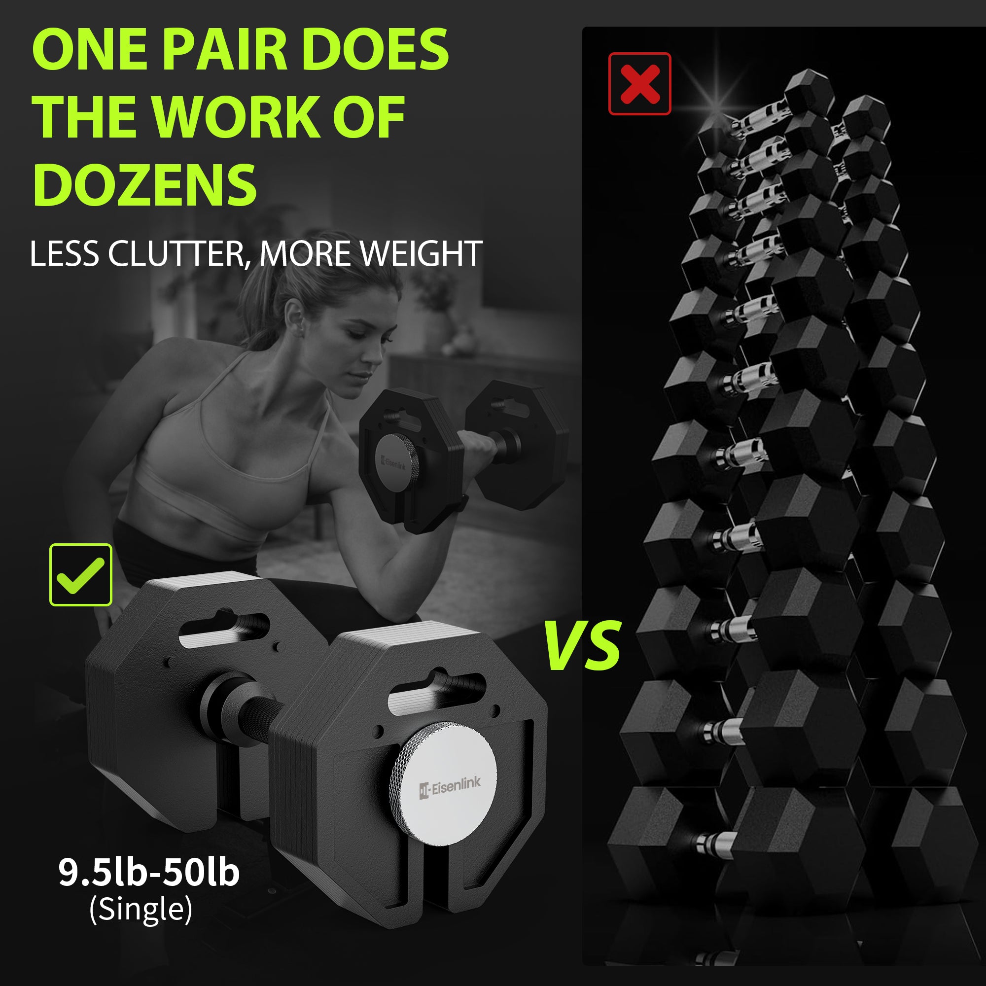 Adjustable Dumbbell Set, 9.5-50/80lb, 2.5lb Increments, Quick-Lock Octagonal Weight Dumbbells for Home Gym Fitness (50/80lb×2)