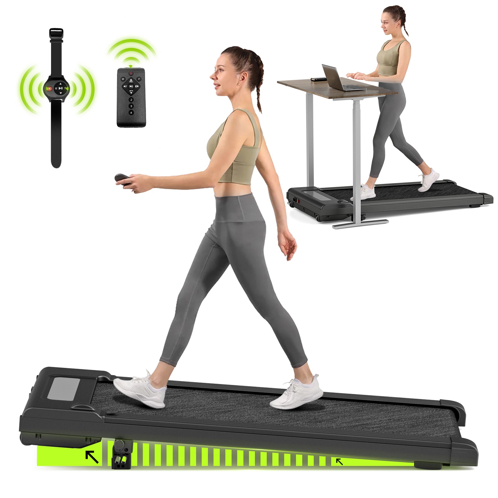 Walking Pad Under Desk Treadmill, with 2-level Incline