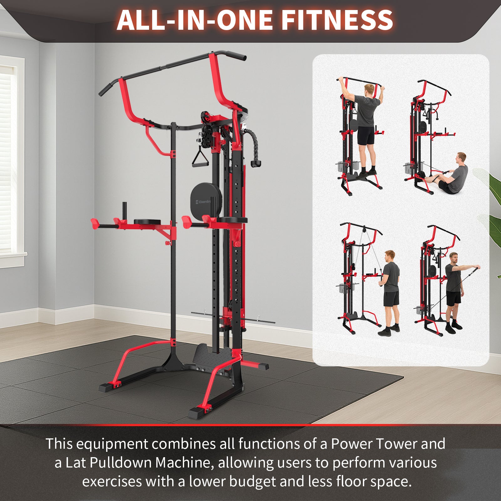 Power Tower Pull Up Dip Station LAT Pull Down Machines Multi-Function Workout Equipment Home Gym