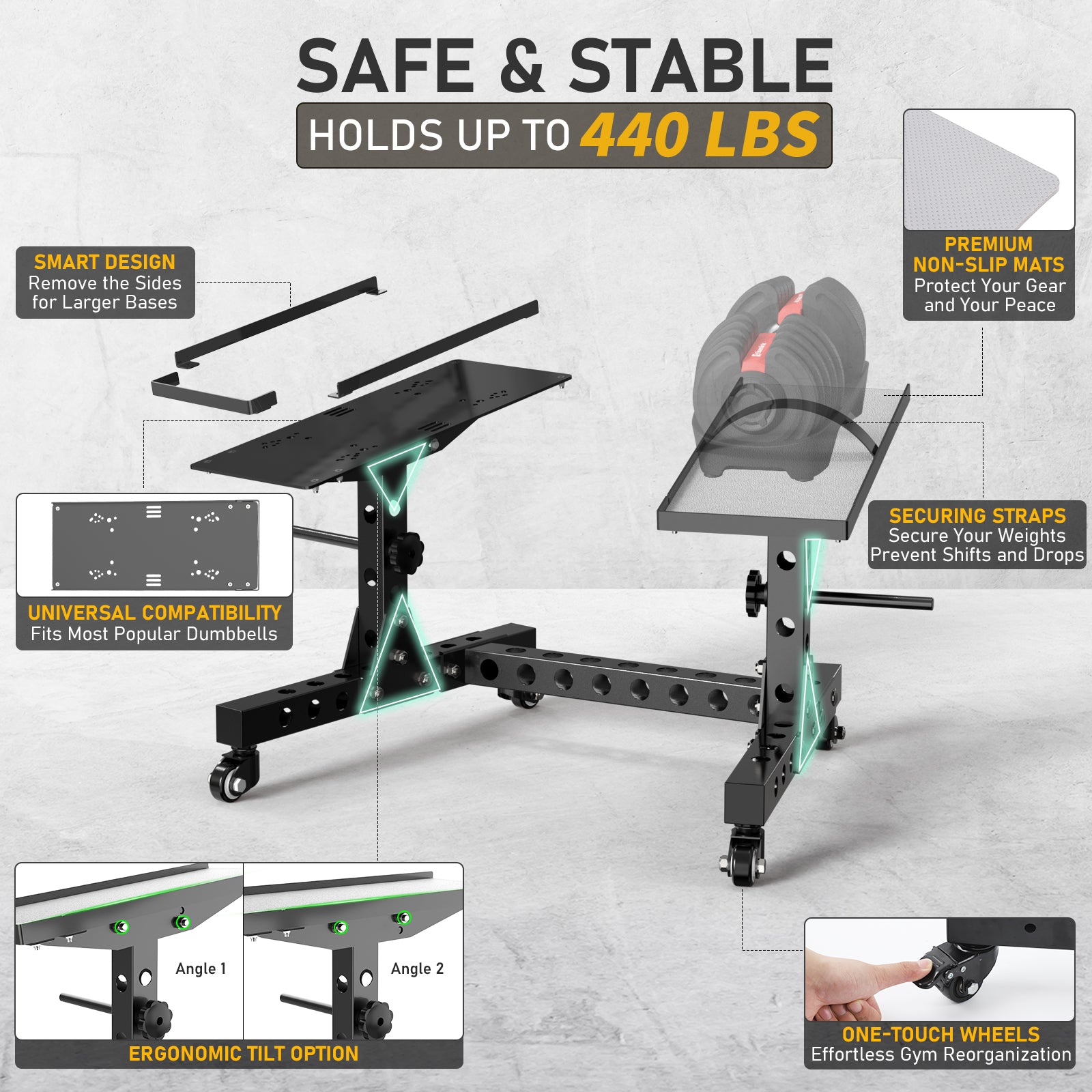 Eisenlink Adjustable Dumbbell Rack & Weight Rack, Holds 440 lbs, Space Saving Design for Home Gym Organization