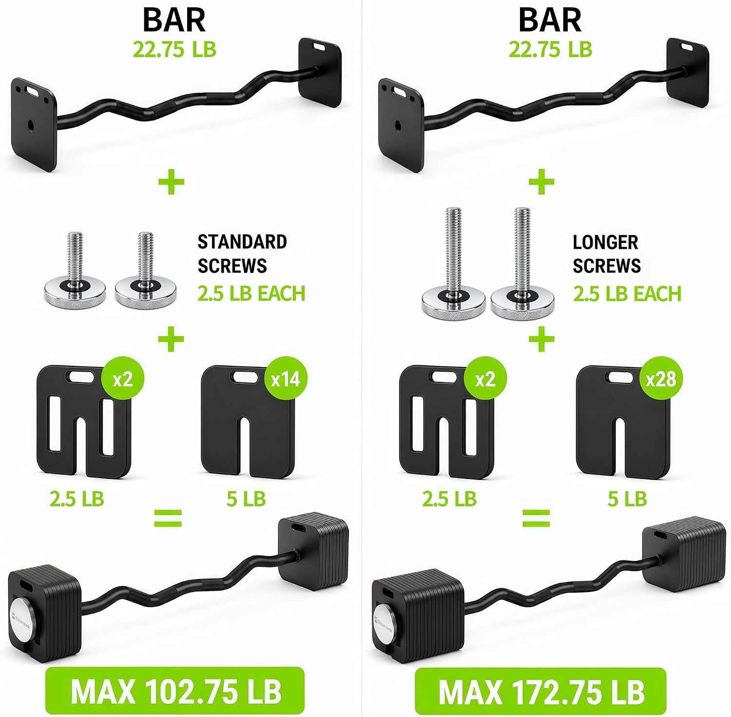 EZ Curl Bar with 2 Pairs of Screws (Standard & Longer)