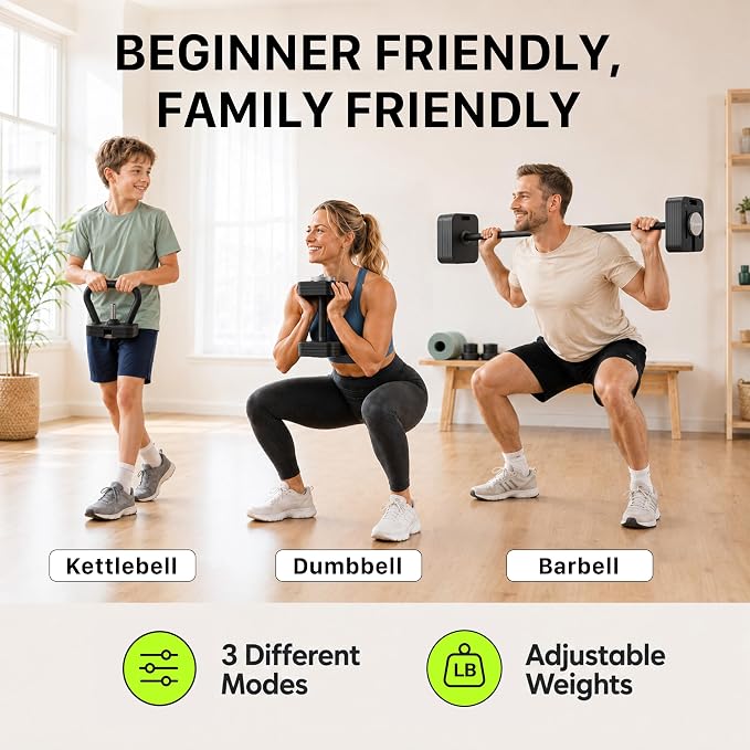 3-in-1 Adjustable Dumbbell Set, All-in-One Home Gym Equipment for Full Body Workout, 50lb/80lb
